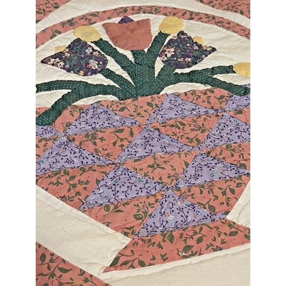 Vintage Patchwork Flower Quilt Handmade Hand Stitched Multicolor Full Size - Picture 3 of 10